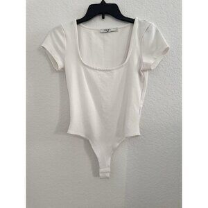 NA-KD Women's Bodysuit Size Small White Square Neck Basic Neutral‎